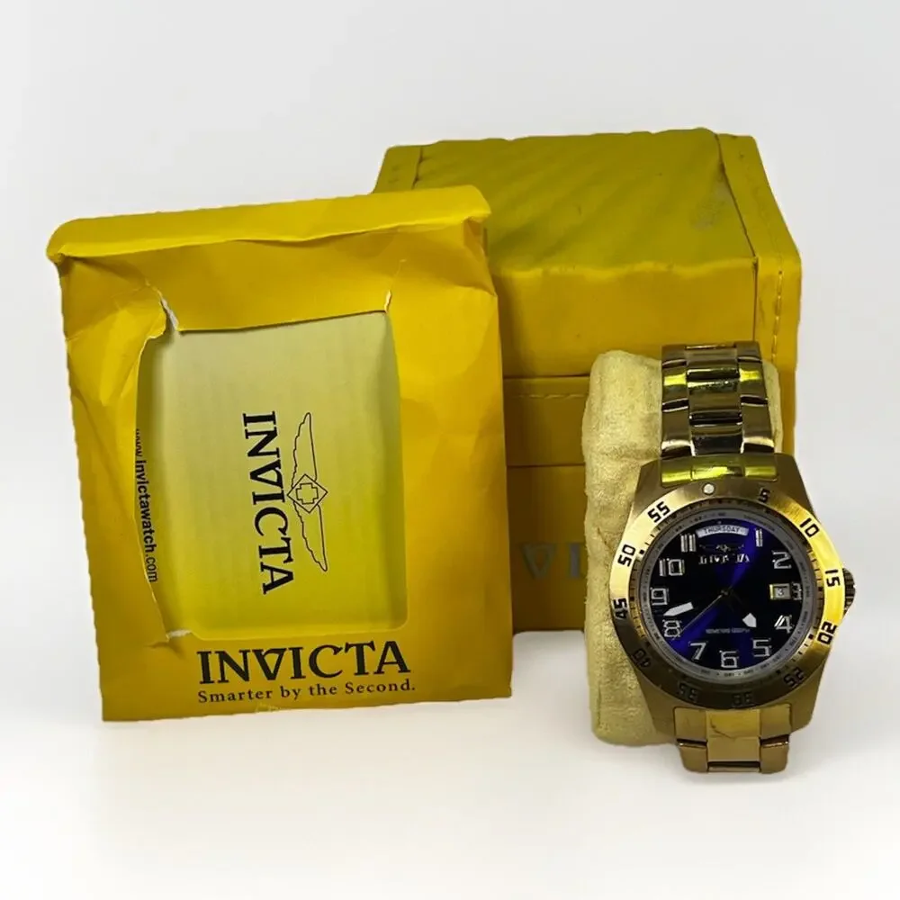 INVICTA Men's Specialty Blue Dial 18k Yellow Gold Plated Watch- Model 5762 w Box